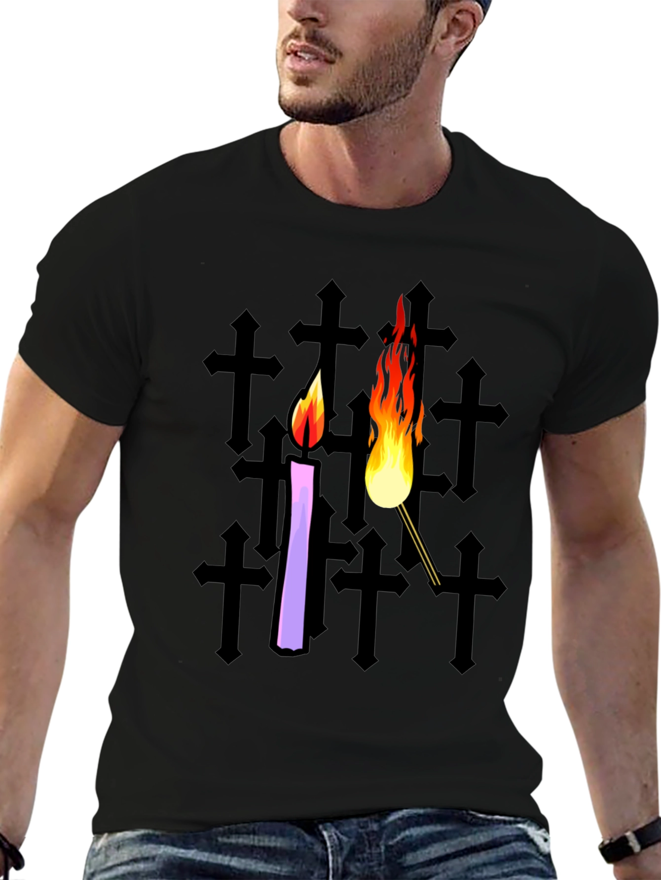 Candle & Torch Graphic Black T-Shirt