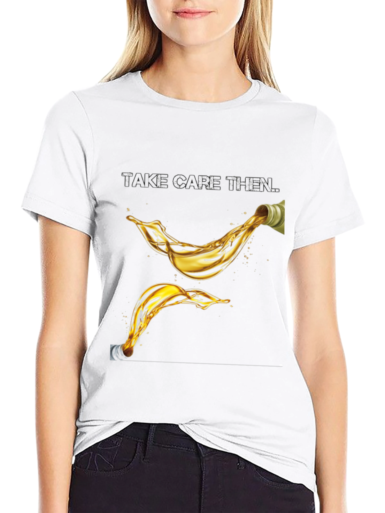 Take Care Then Oil Splash Graphic Black T-Shirt