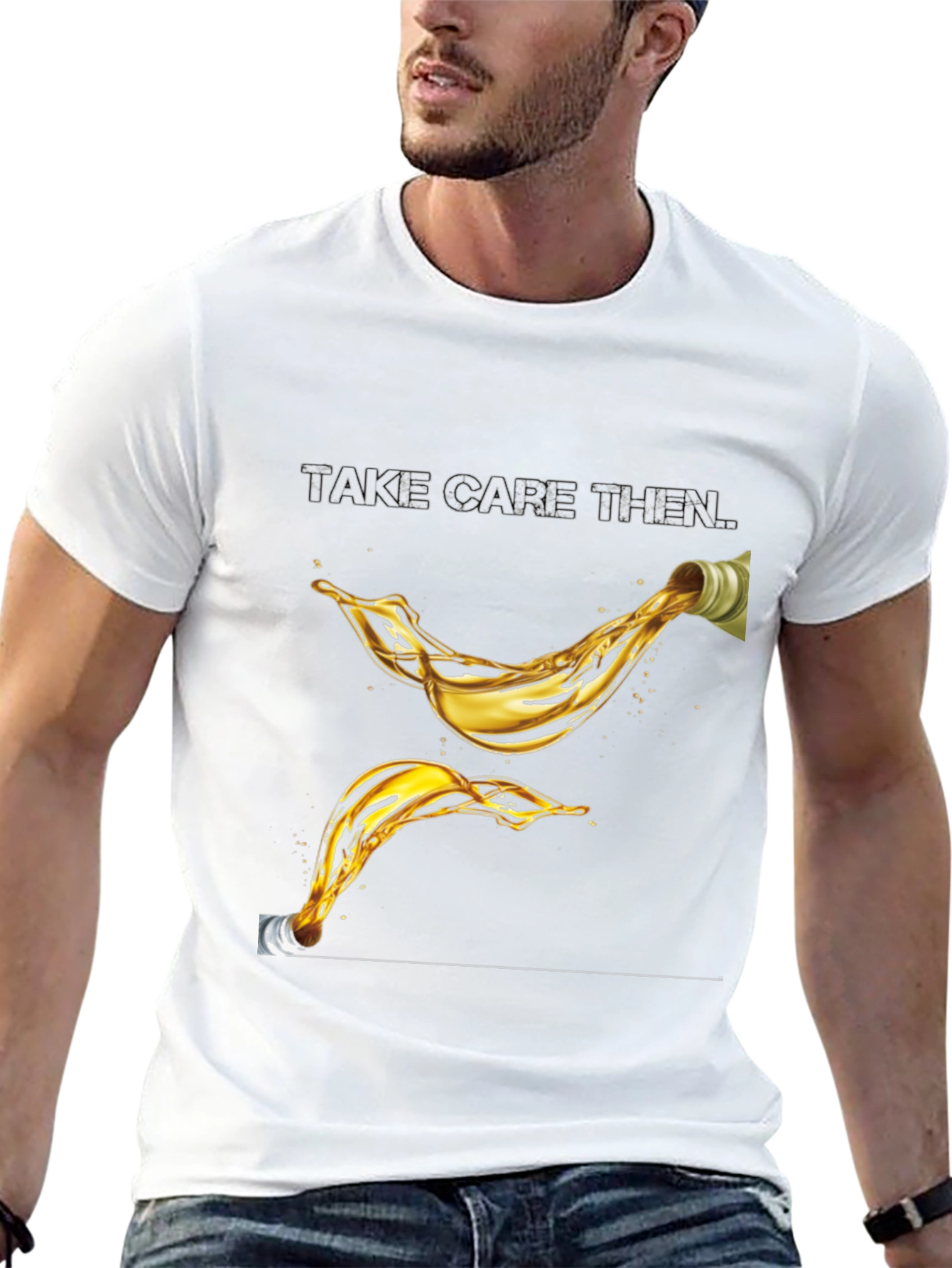 Take Care Then Oil Splash Graphic Black T-Shirt