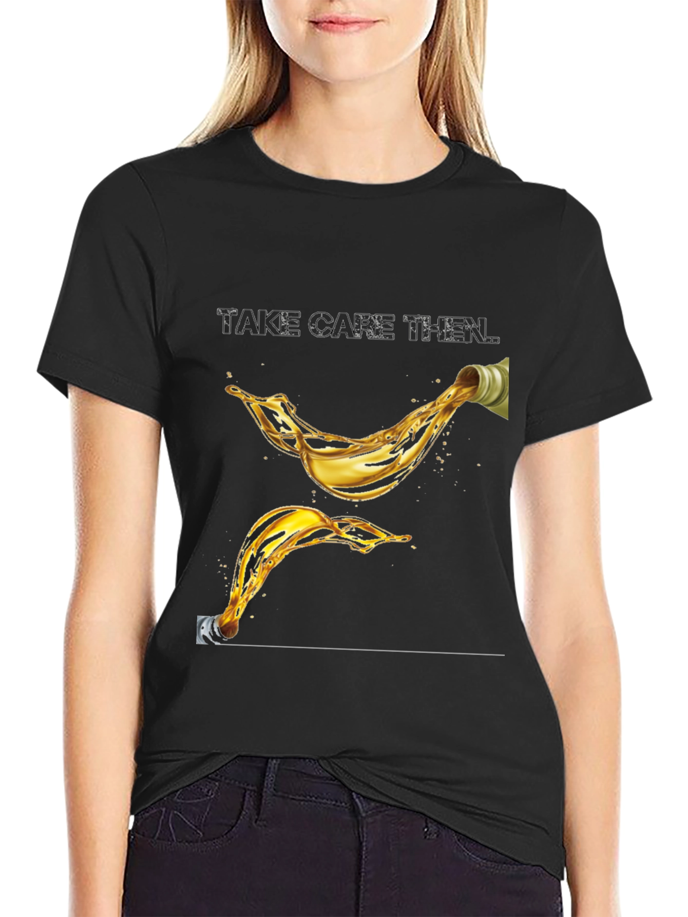 Take Care Then Oil Splash Graphic Black T-Shirt