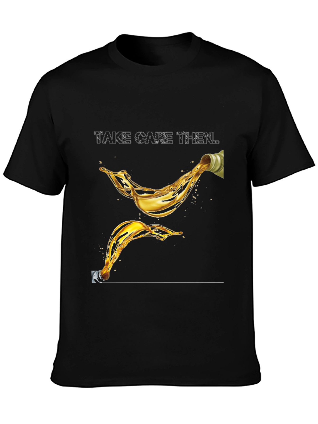 Take Care Then Oil Splash Graphic Black T-Shirt