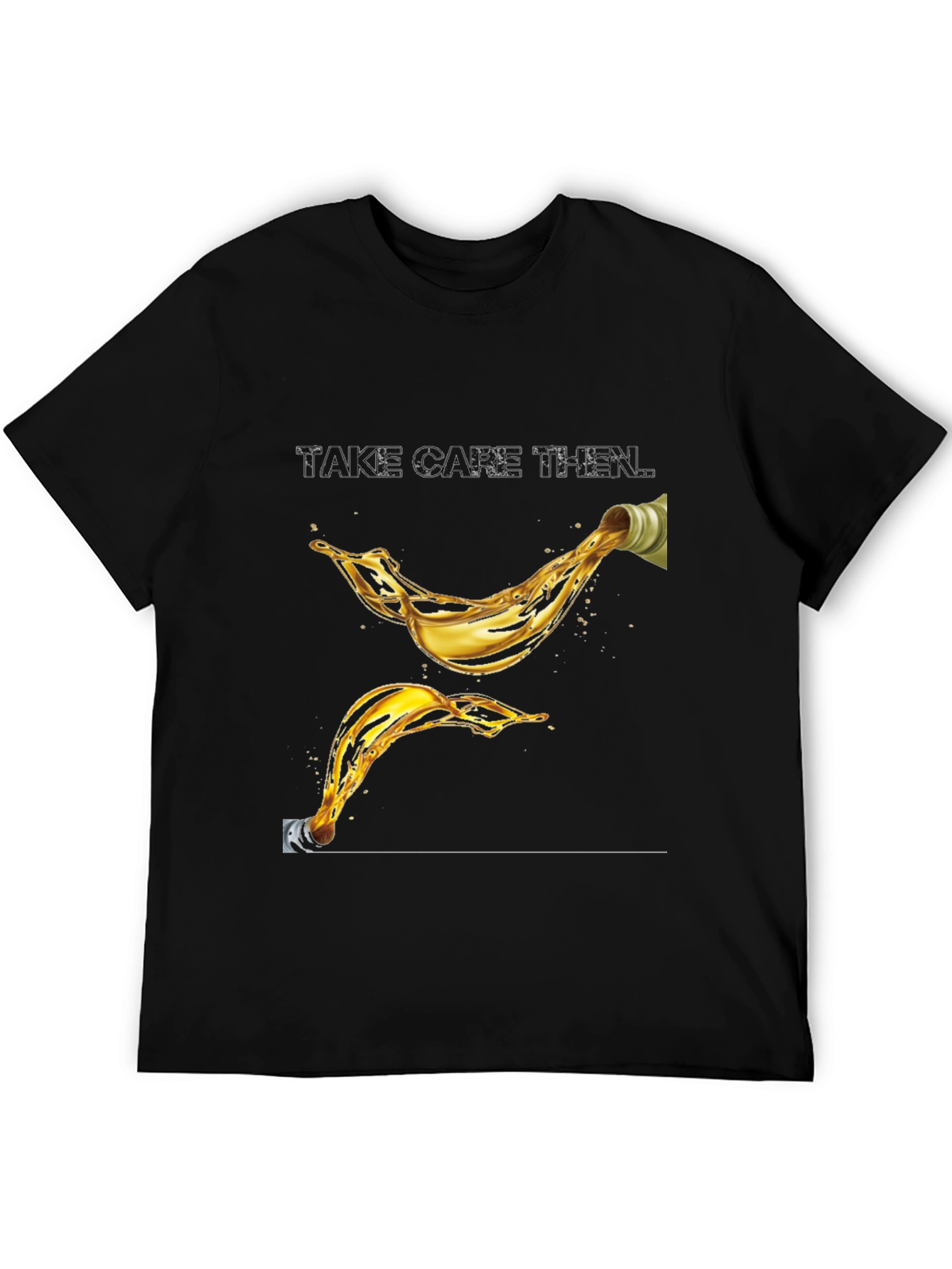 Take Care Then Oil Splash Graphic Black T-Shirt