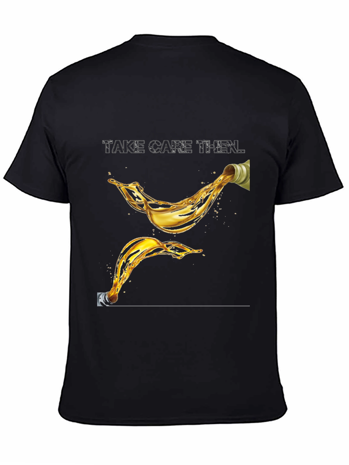 Take Care Then Oil Splash Graphic Black T-Shirt