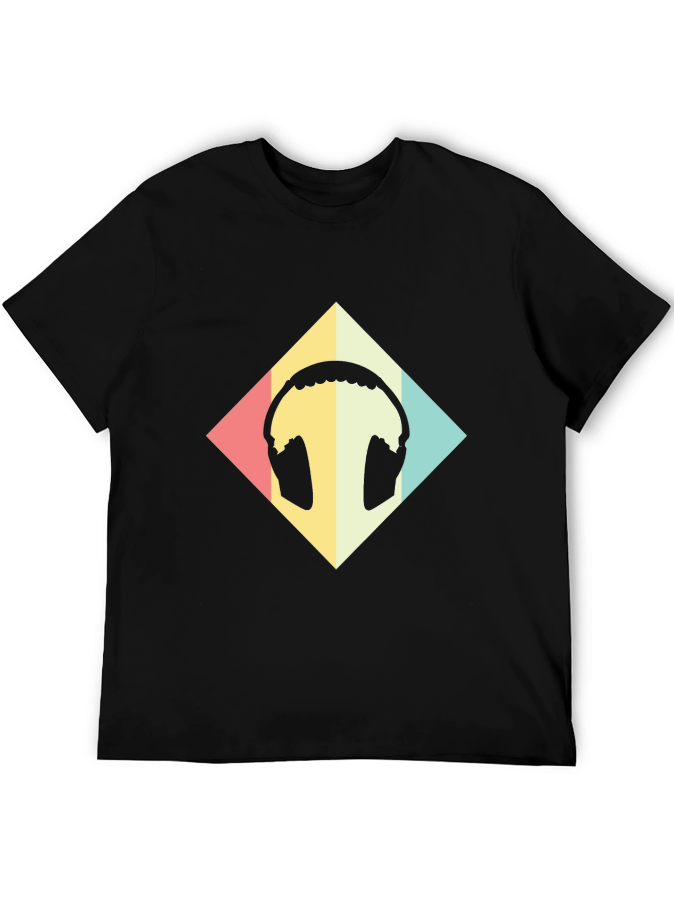 Retro Headphone Graphic Tee - Black Casual T-Shirt