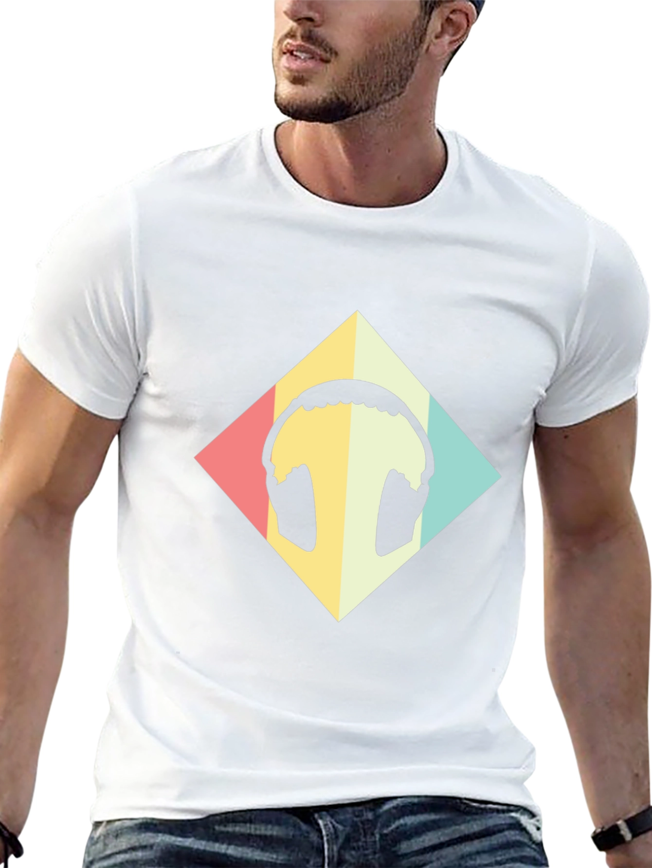 Retro Headphone Graphic Tee - Black Casual T-Shirt