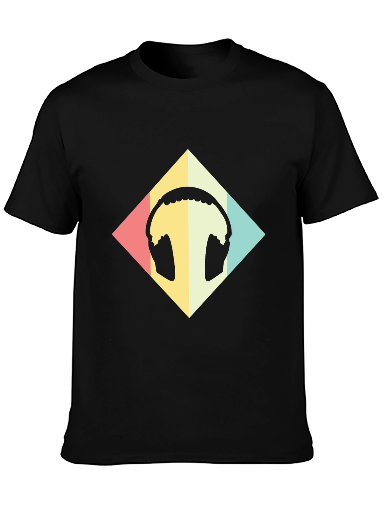 Retro Headphone Graphic Tee - Black Casual T-Shirt