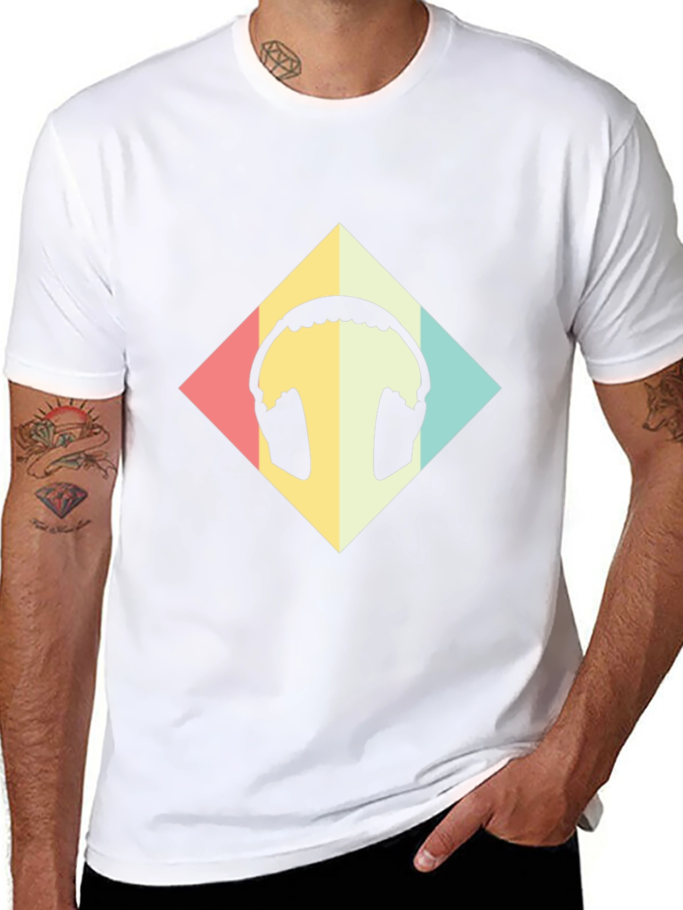 Retro Headphone Graphic Tee - Black Casual T-Shirt