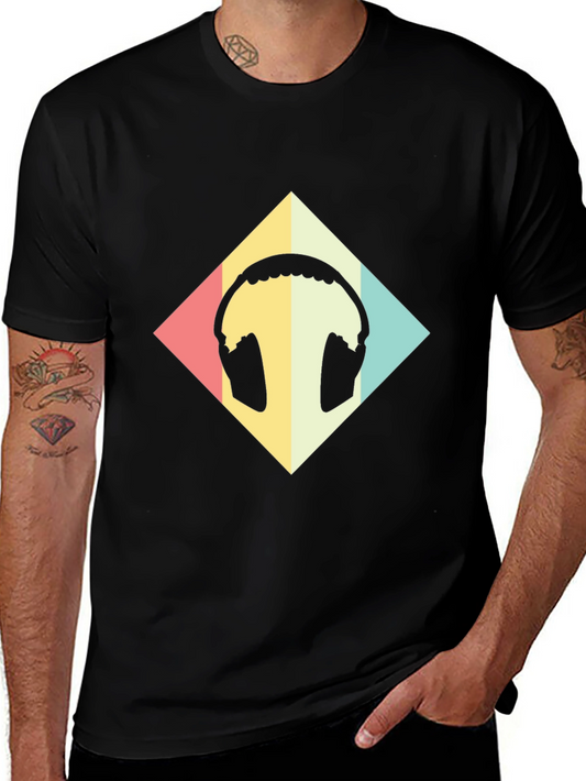 Retro Headphone Graphic Tee - Black Casual T-Shirt
