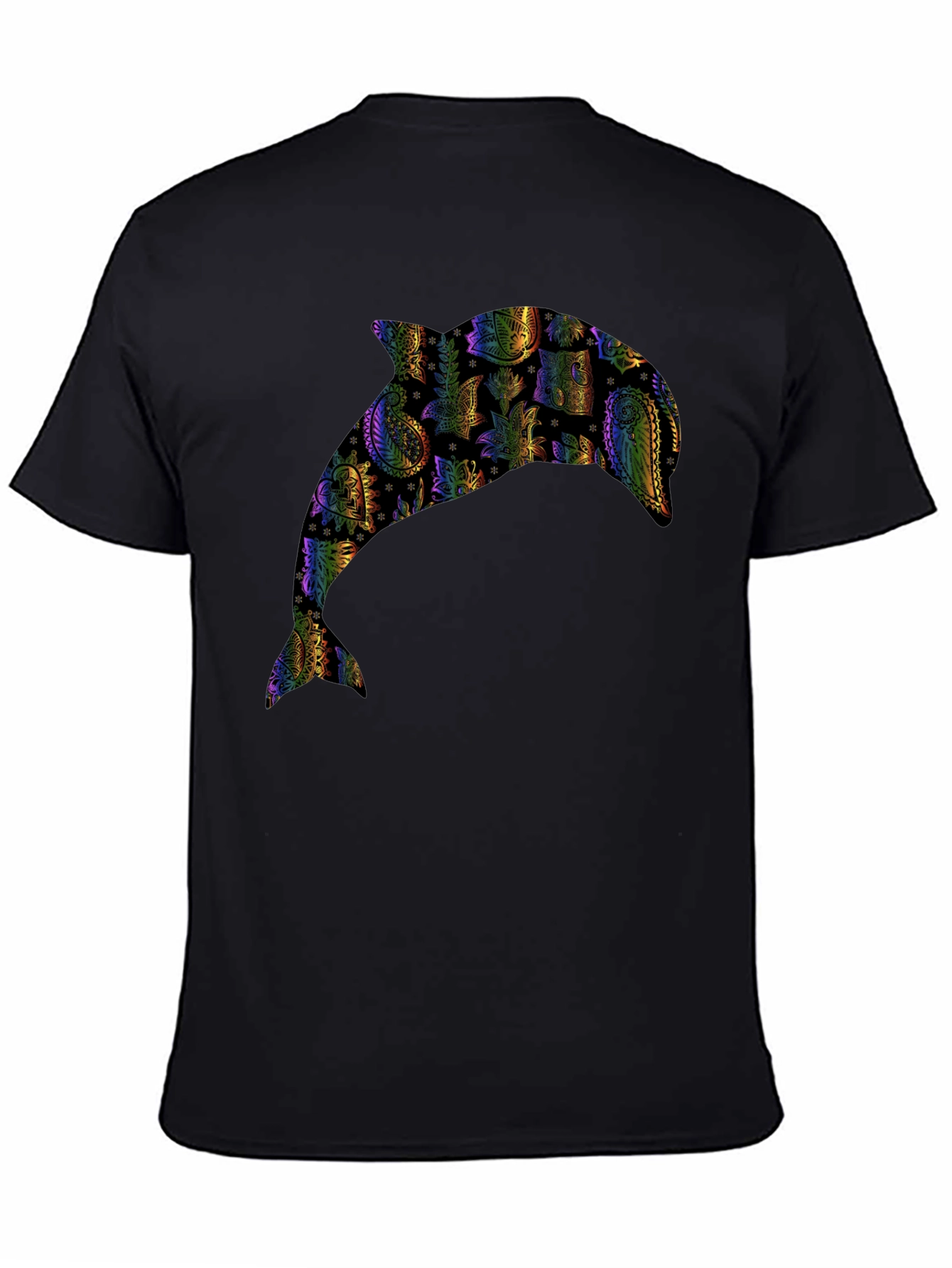 Rainbow Dolphin Graphic Black T-Shirt