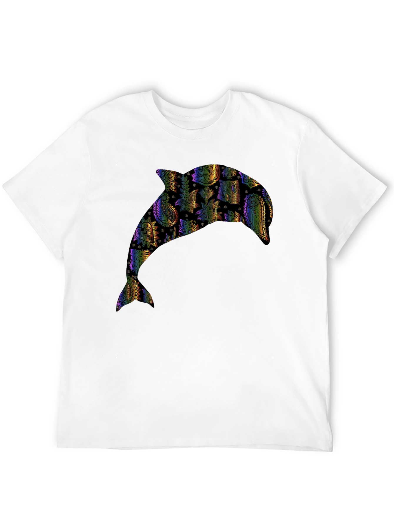 Rainbow Dolphin Graphic Black T-Shirt
