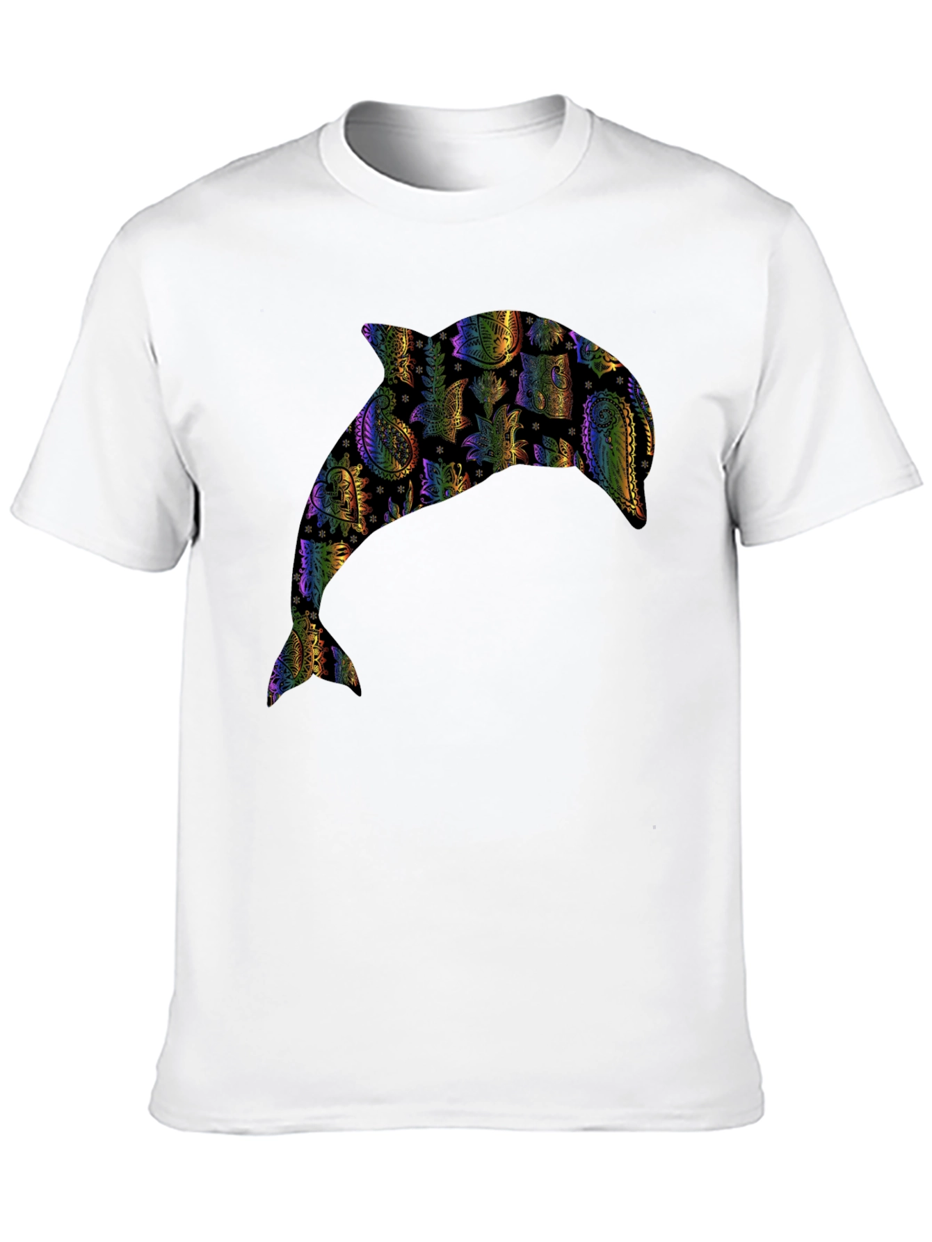 Rainbow Dolphin Graphic Black T-Shirt