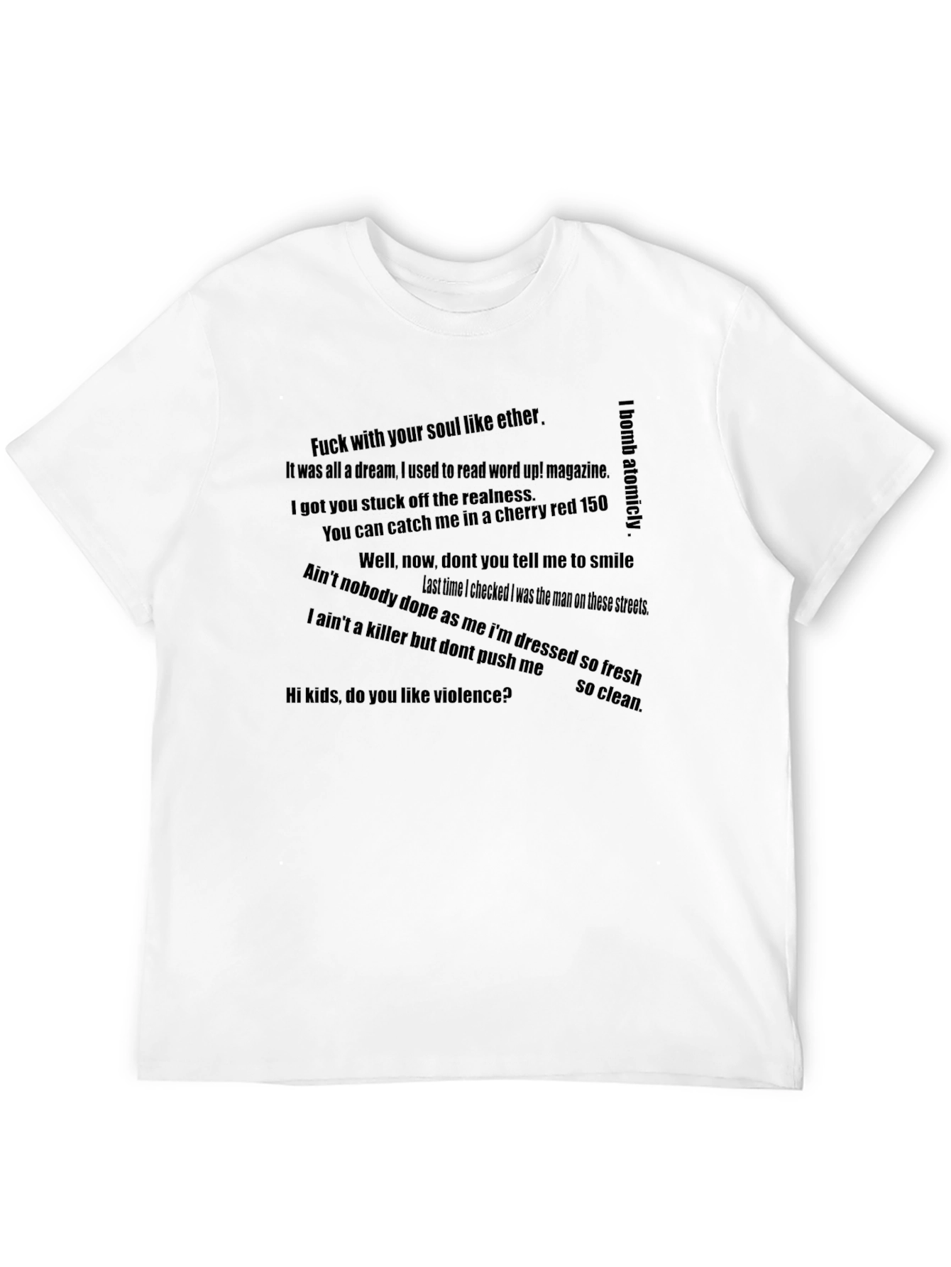 Mens Black T-Shirt with Rap Lyric Print