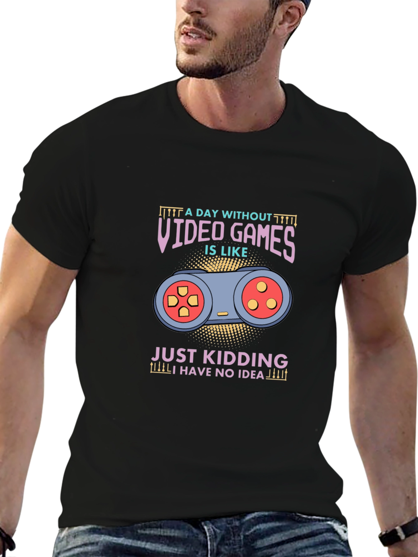 A Day Without Video Games Black Graphic T-Shirt