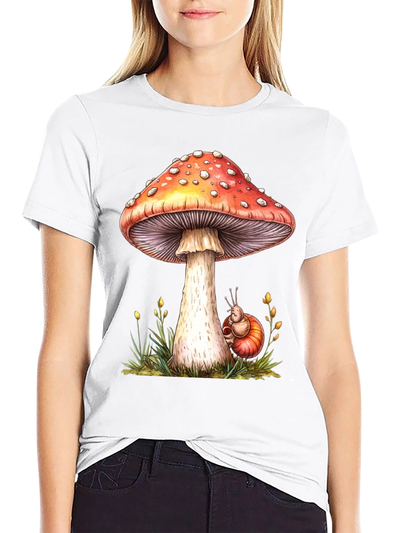 Mushroom & Snail Graphic Tee - Nature Lovers Shirt