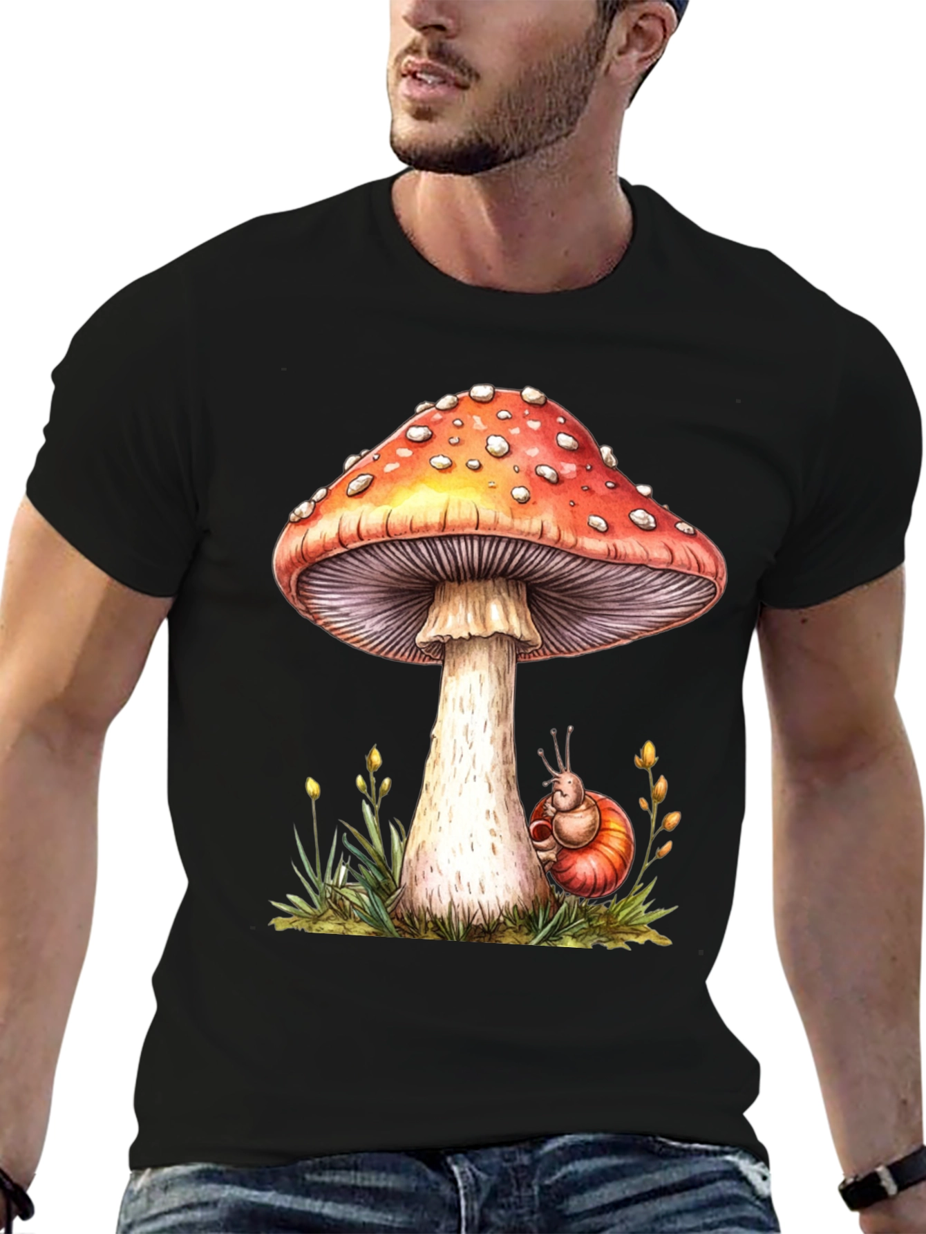 Mushroom & Snail Graphic Tee - Nature Lovers Shirt