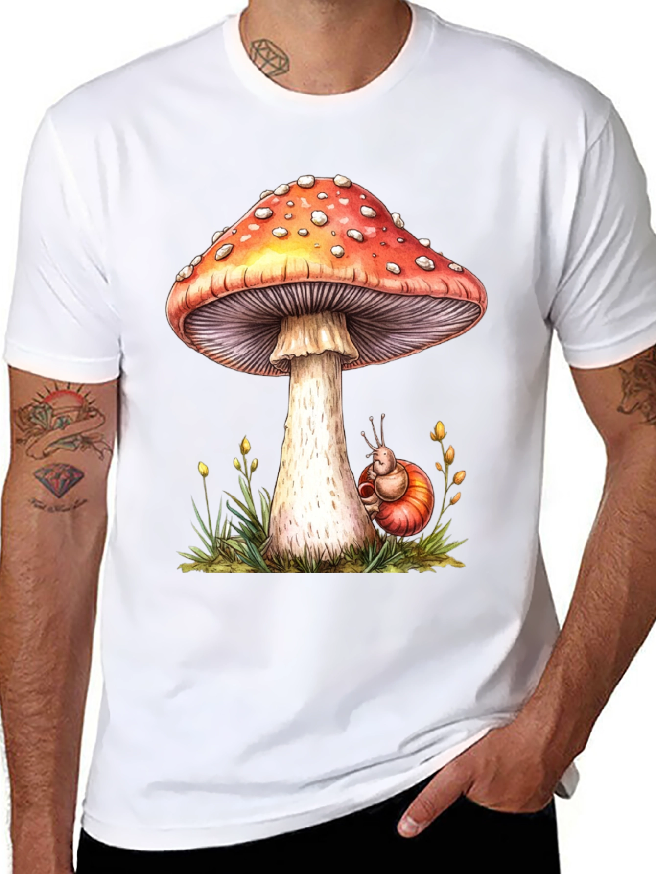 Mushroom & Snail Graphic Tee - Nature Lovers Shirt