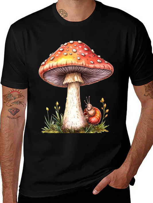 Mushroom & Snail Graphic Tee - Nature Lovers Shirt