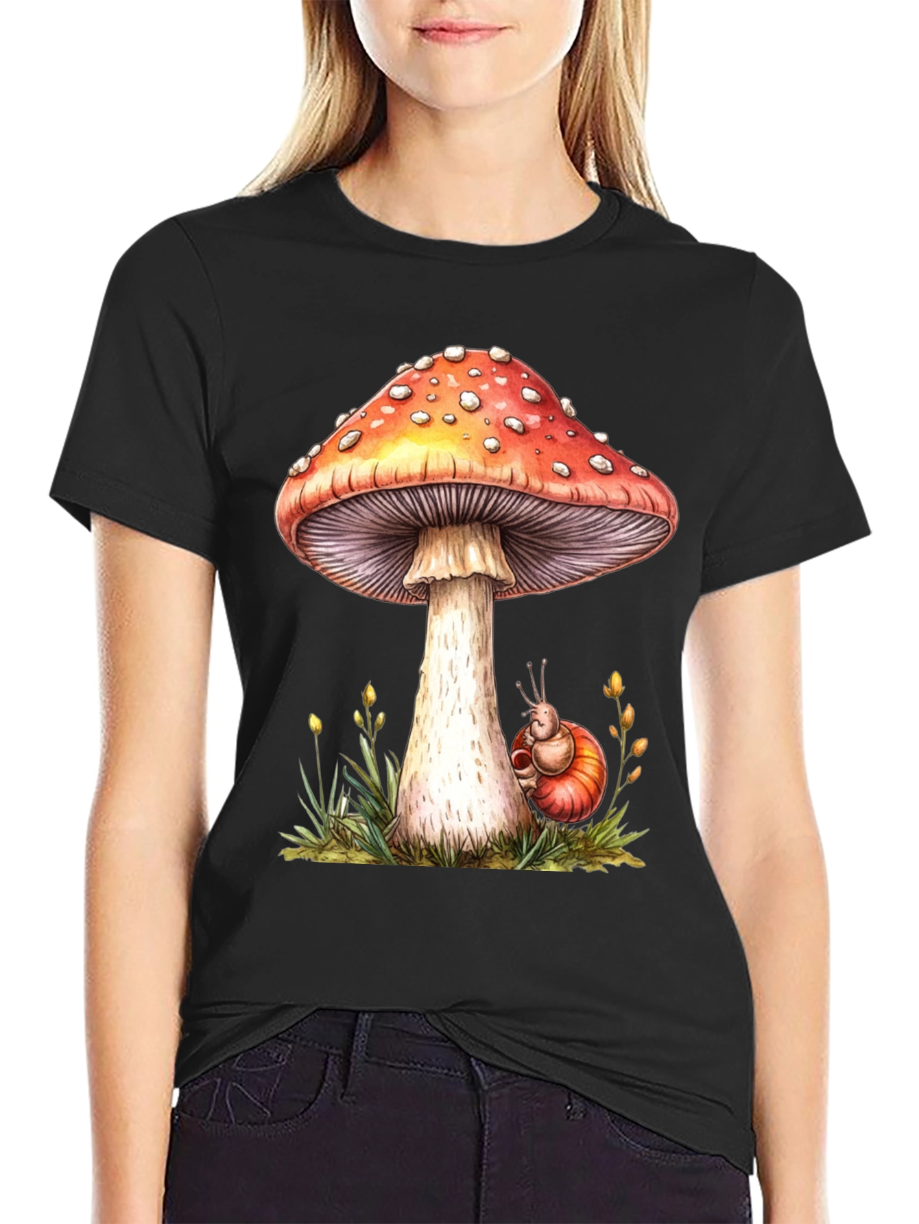 Mushroom & Snail Graphic Tee - Nature Lovers Shirt