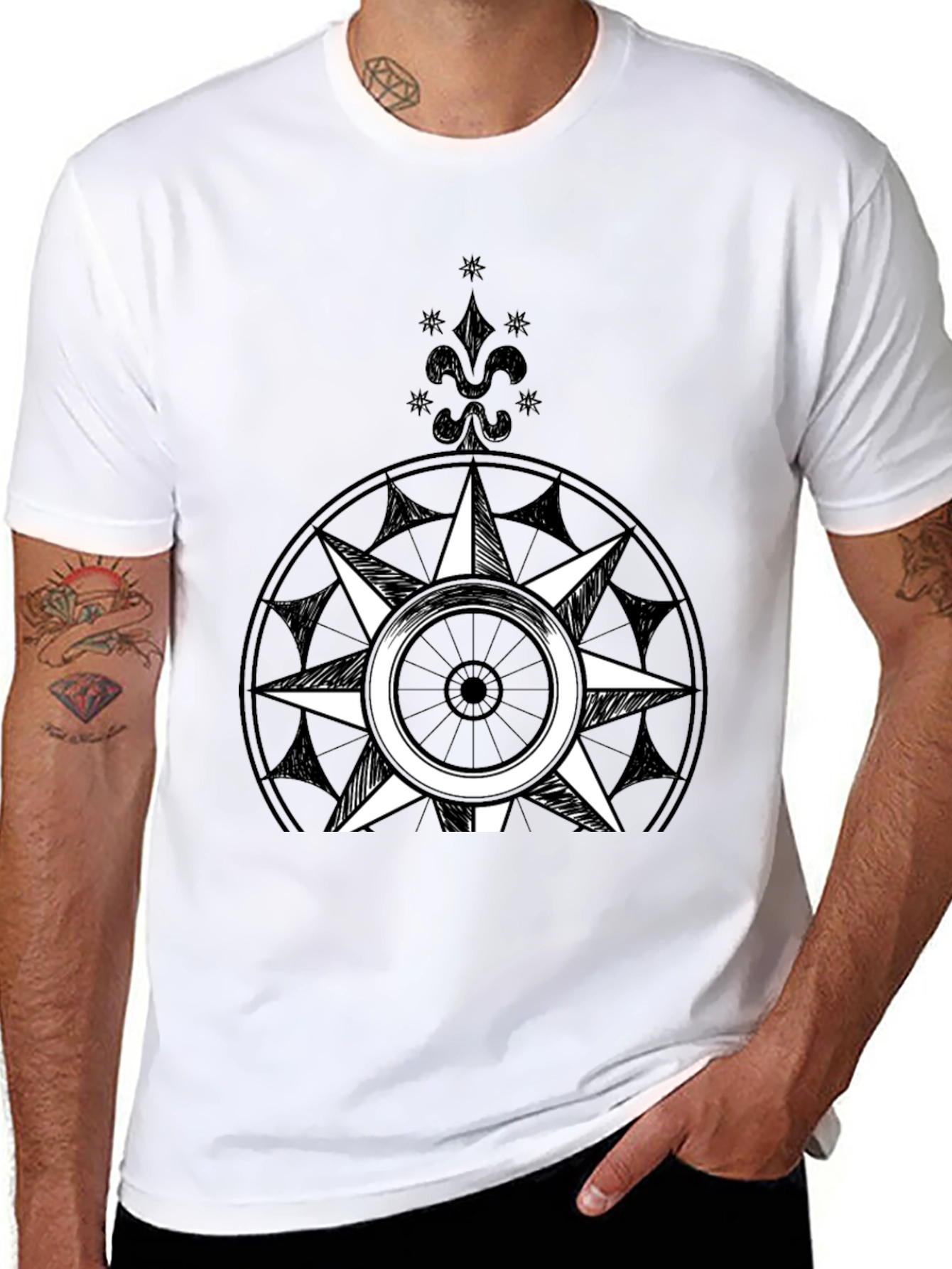 Compass Rose Graphic Tee - Black Cotton Blend