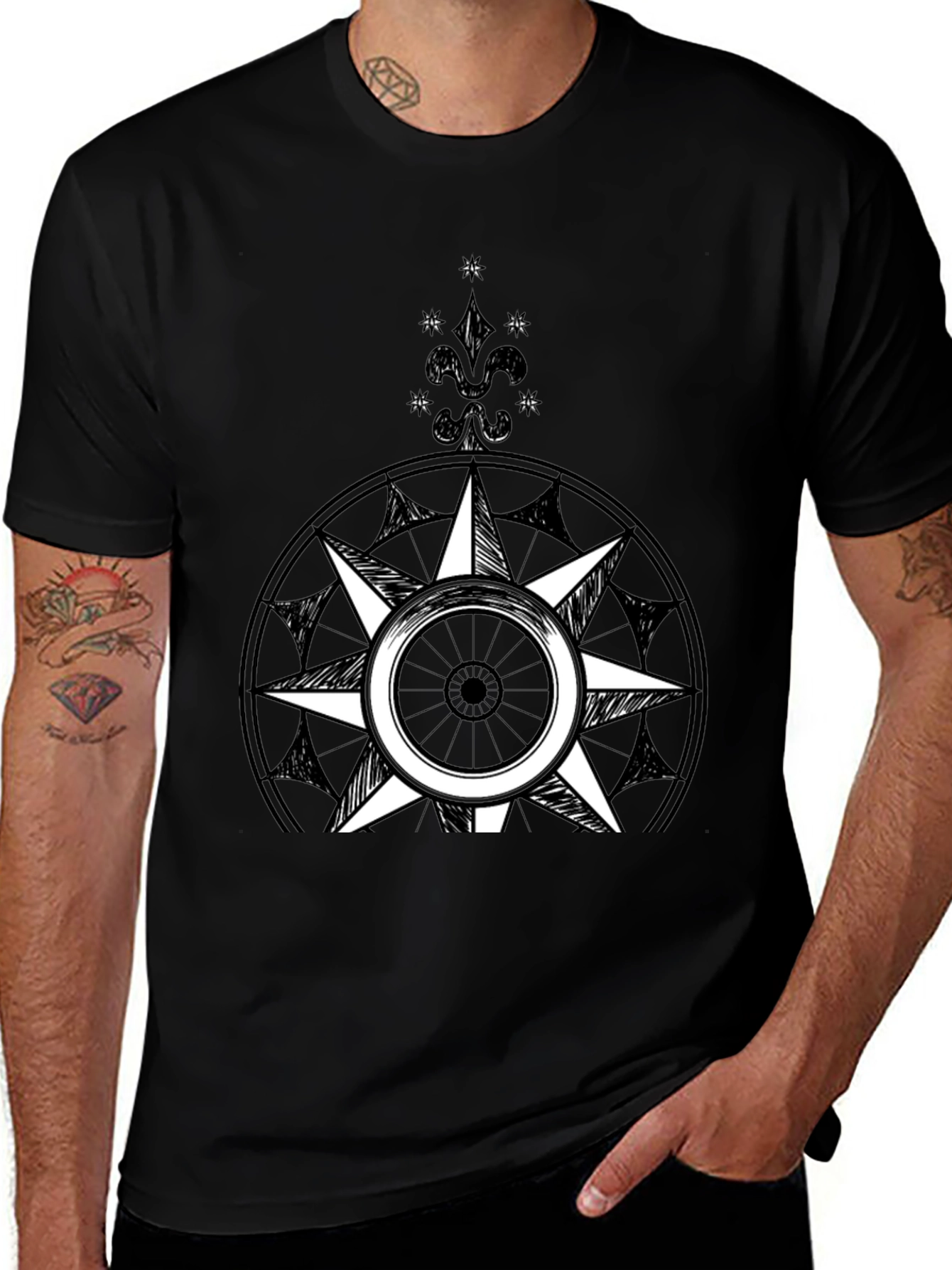 Compass Rose Graphic Tee - Black Cotton Blend