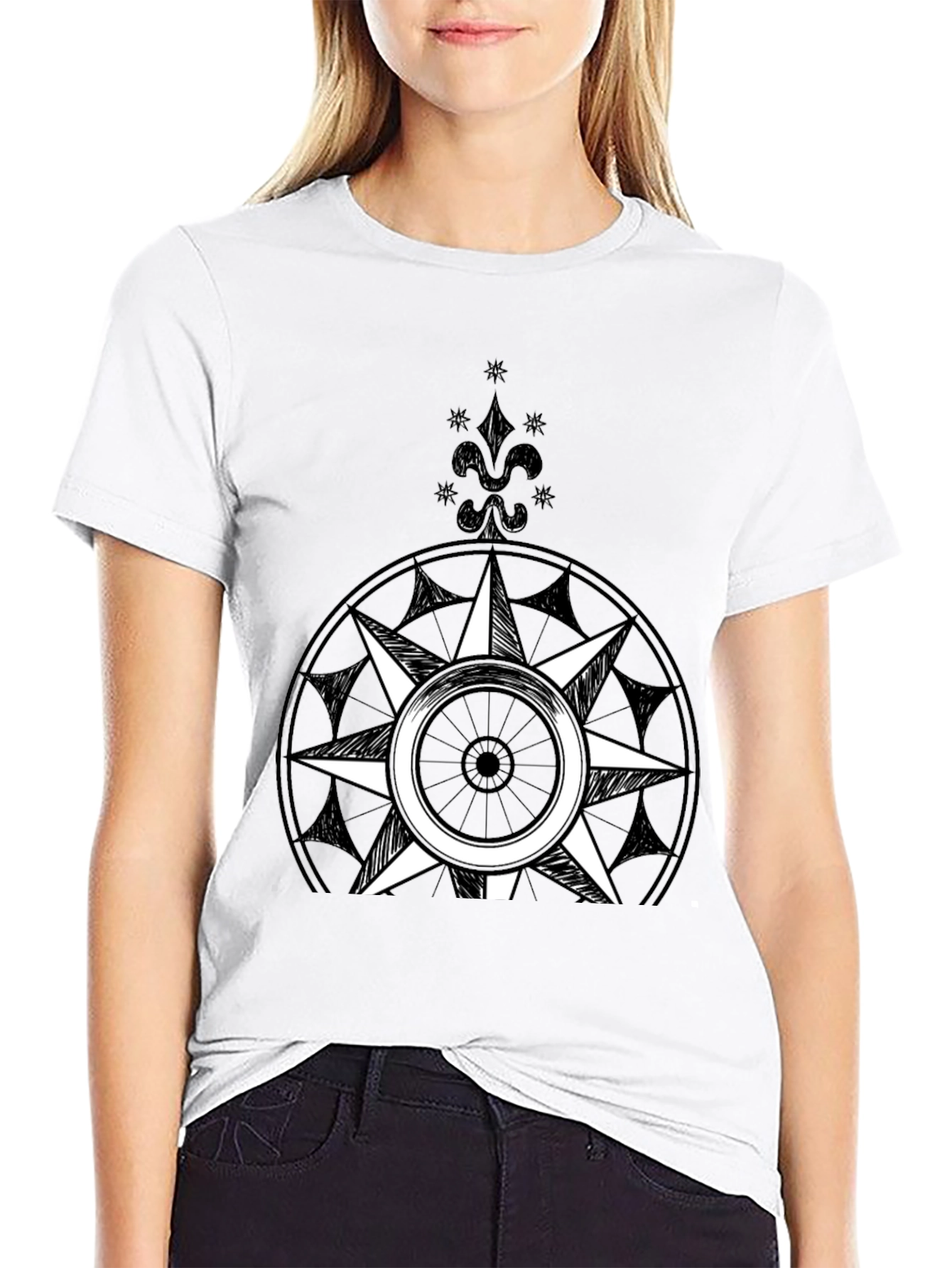 Compass Rose Graphic Tee - Black Cotton Blend