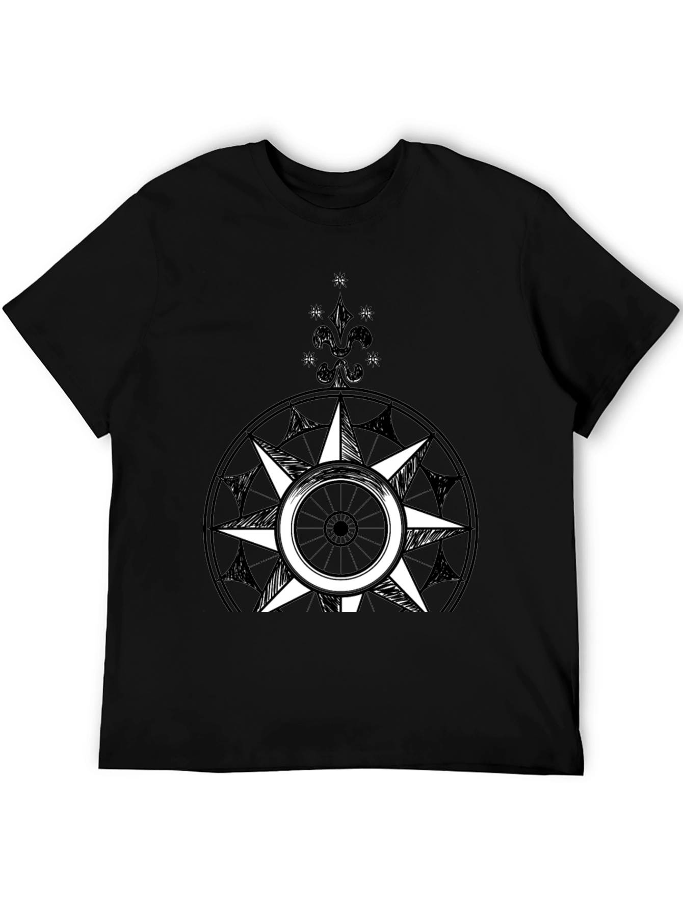 Compass Rose Graphic Tee - Black Cotton Blend