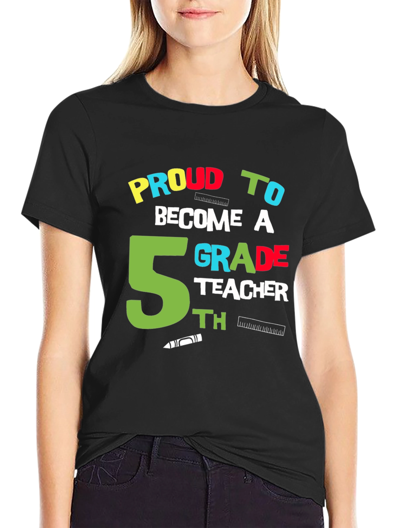Proud 5th Grade Teacher Black Graphic T-Shirt