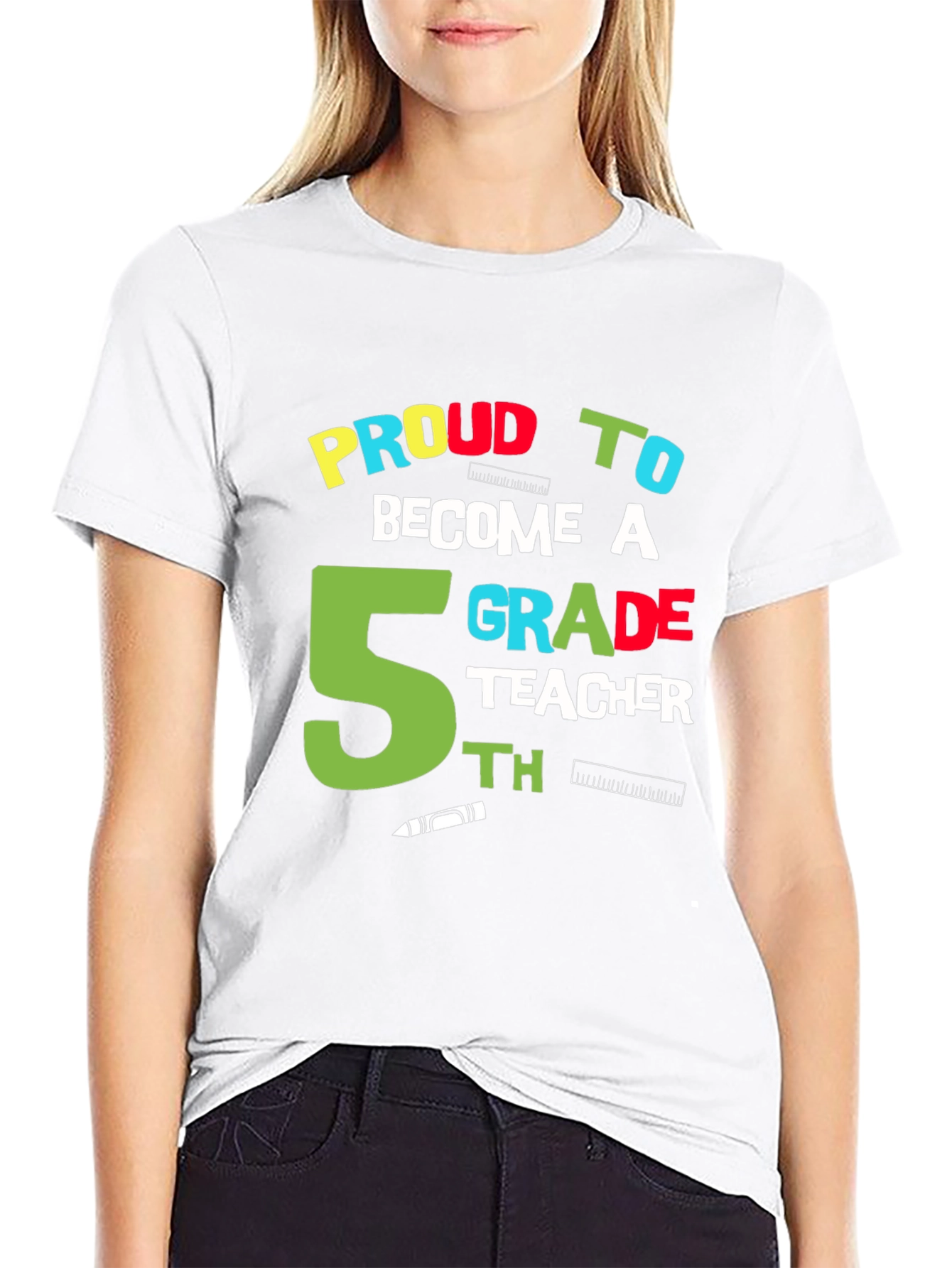 Proud 5th Grade Teacher Black Graphic T-Shirt
