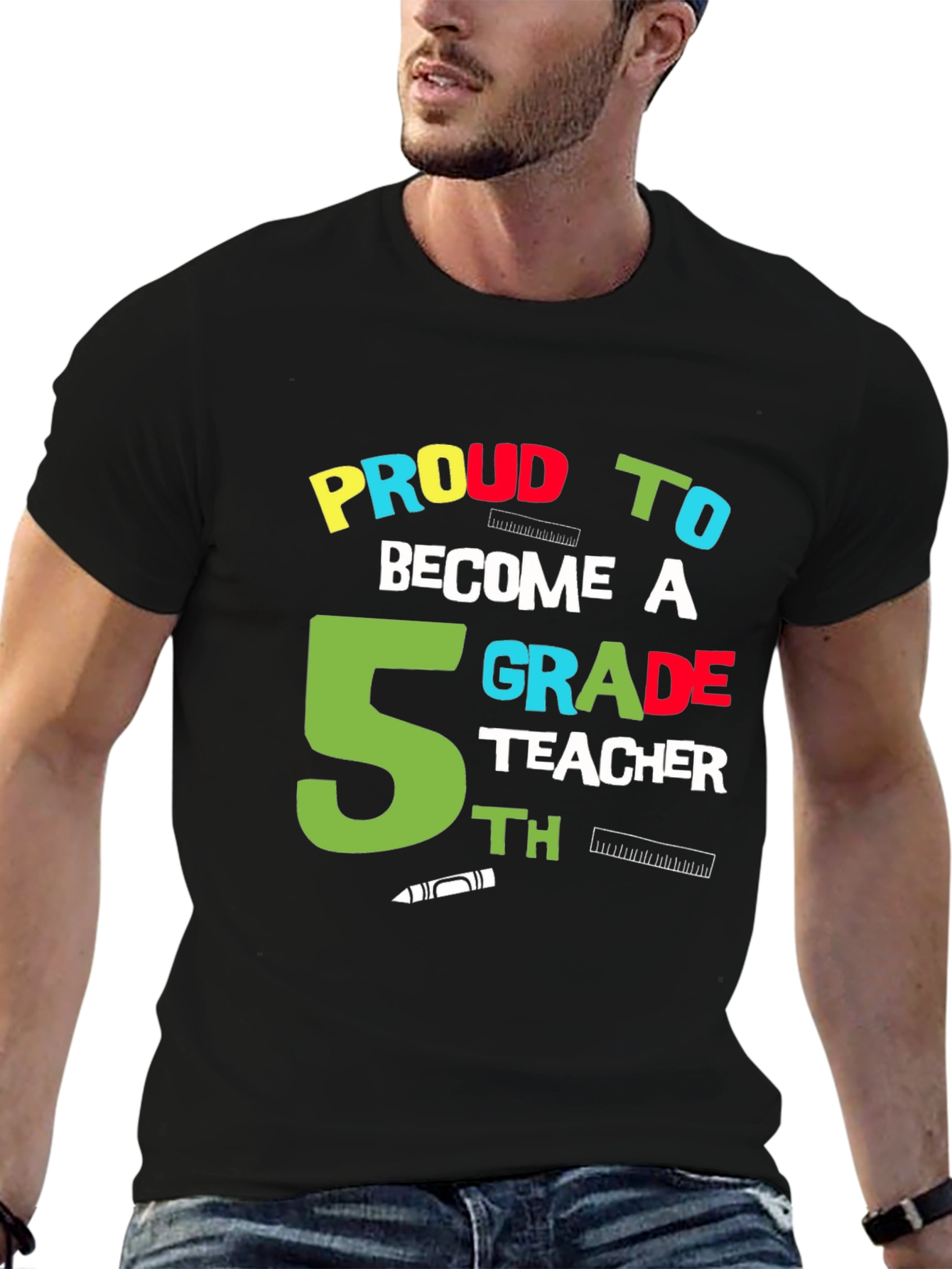 Proud 5th Grade Teacher Black Graphic T-Shirt