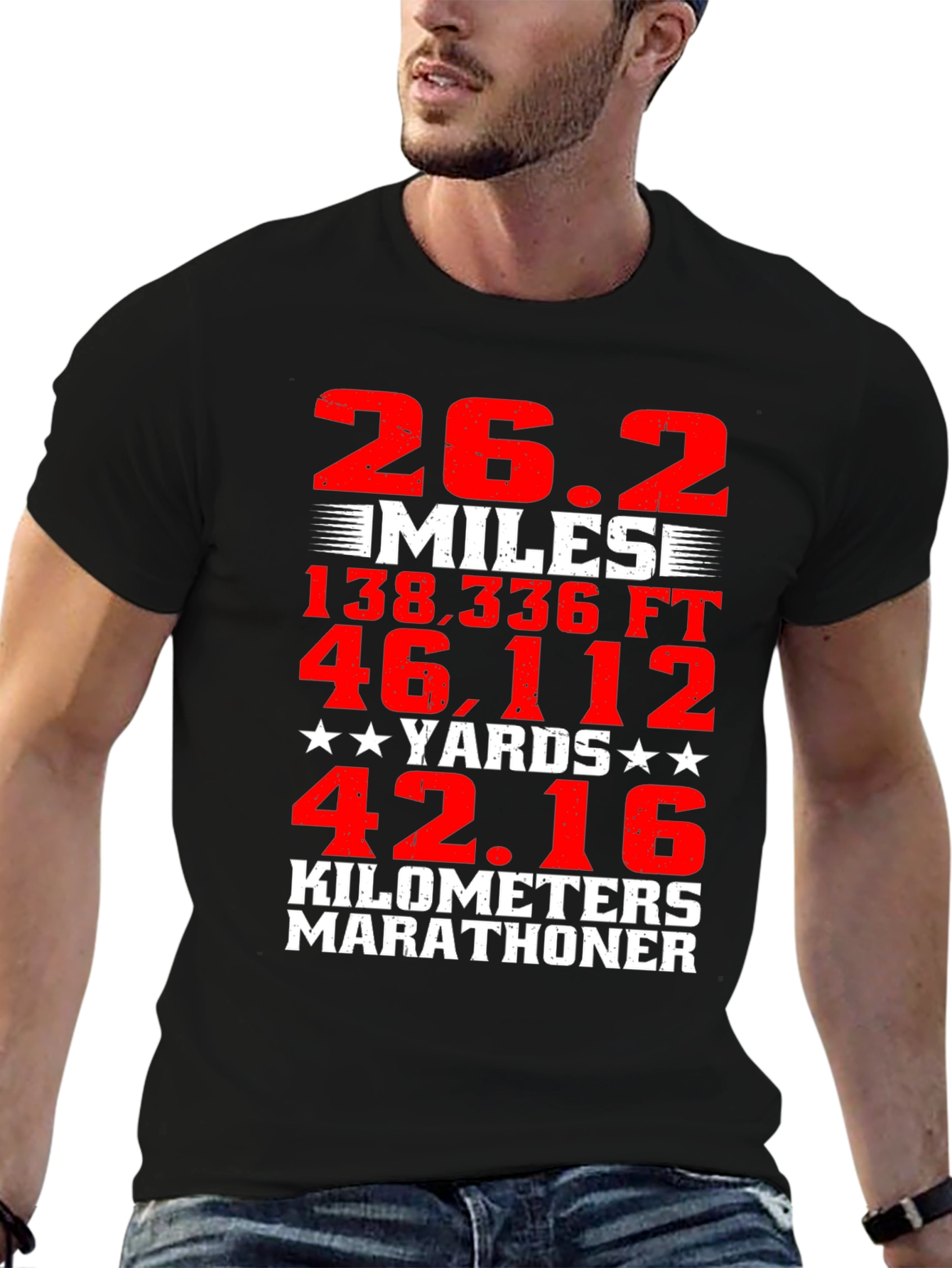 Marathon Runner Black T-Shirt 26.2 Miles Graphic Tee