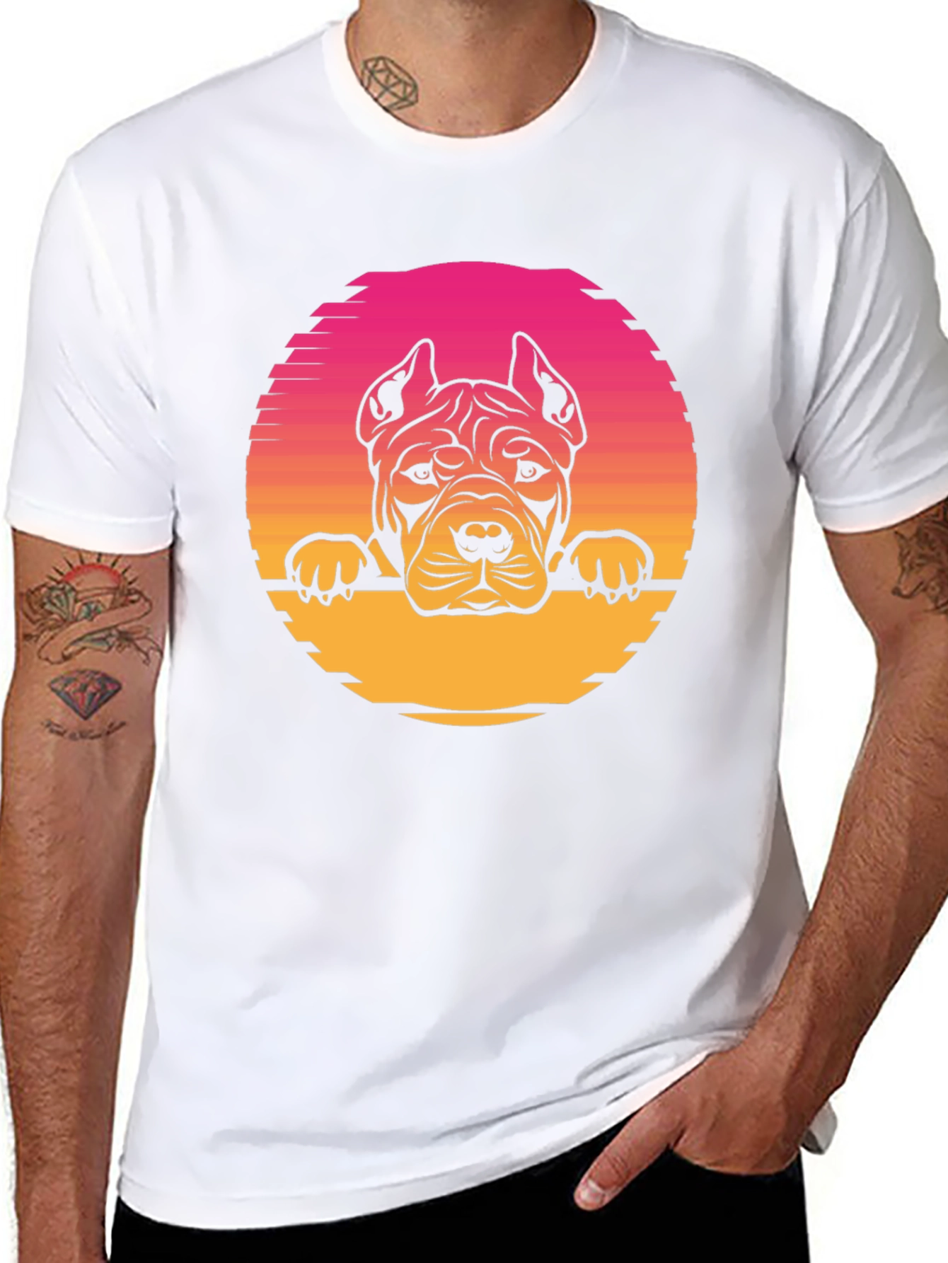 Pitbull Sunset Graphic Tee - Retro Dog Lover T-Shirt