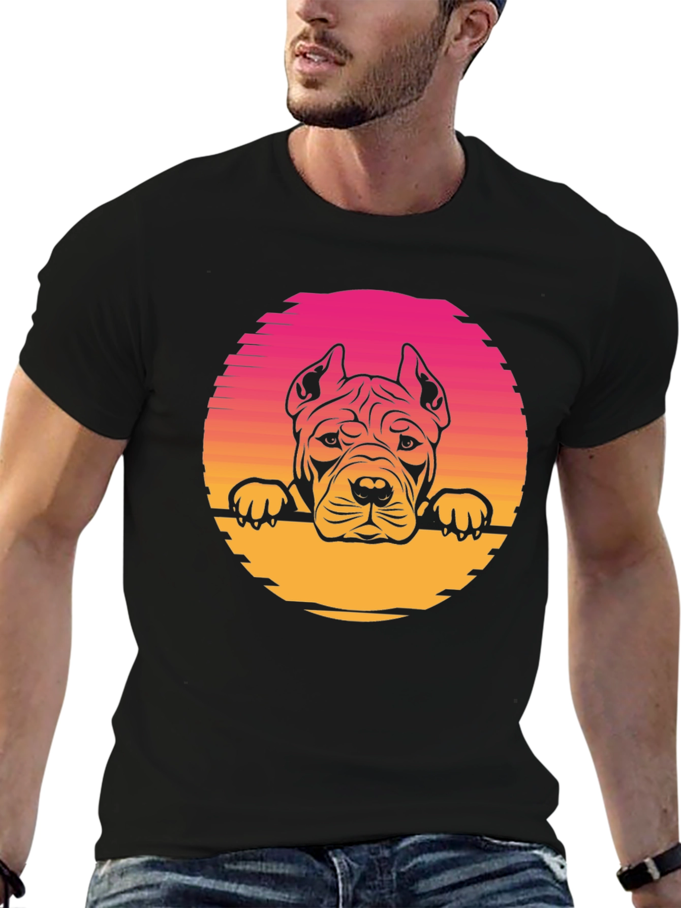 Pitbull Sunset Graphic Tee - Retro Dog Lover T-Shirt