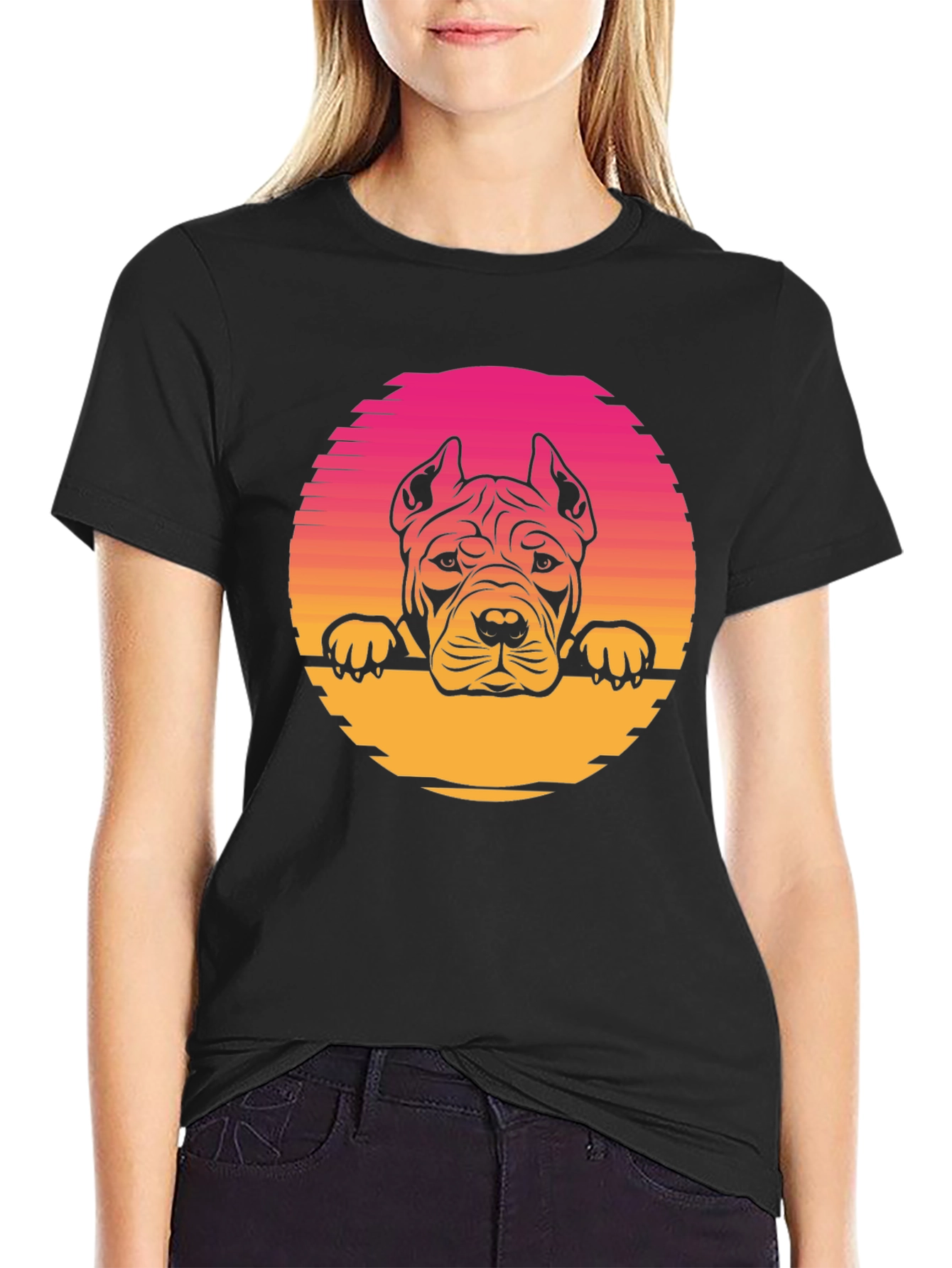 Pitbull Sunset Graphic Tee - Retro Dog Lover T-Shirt