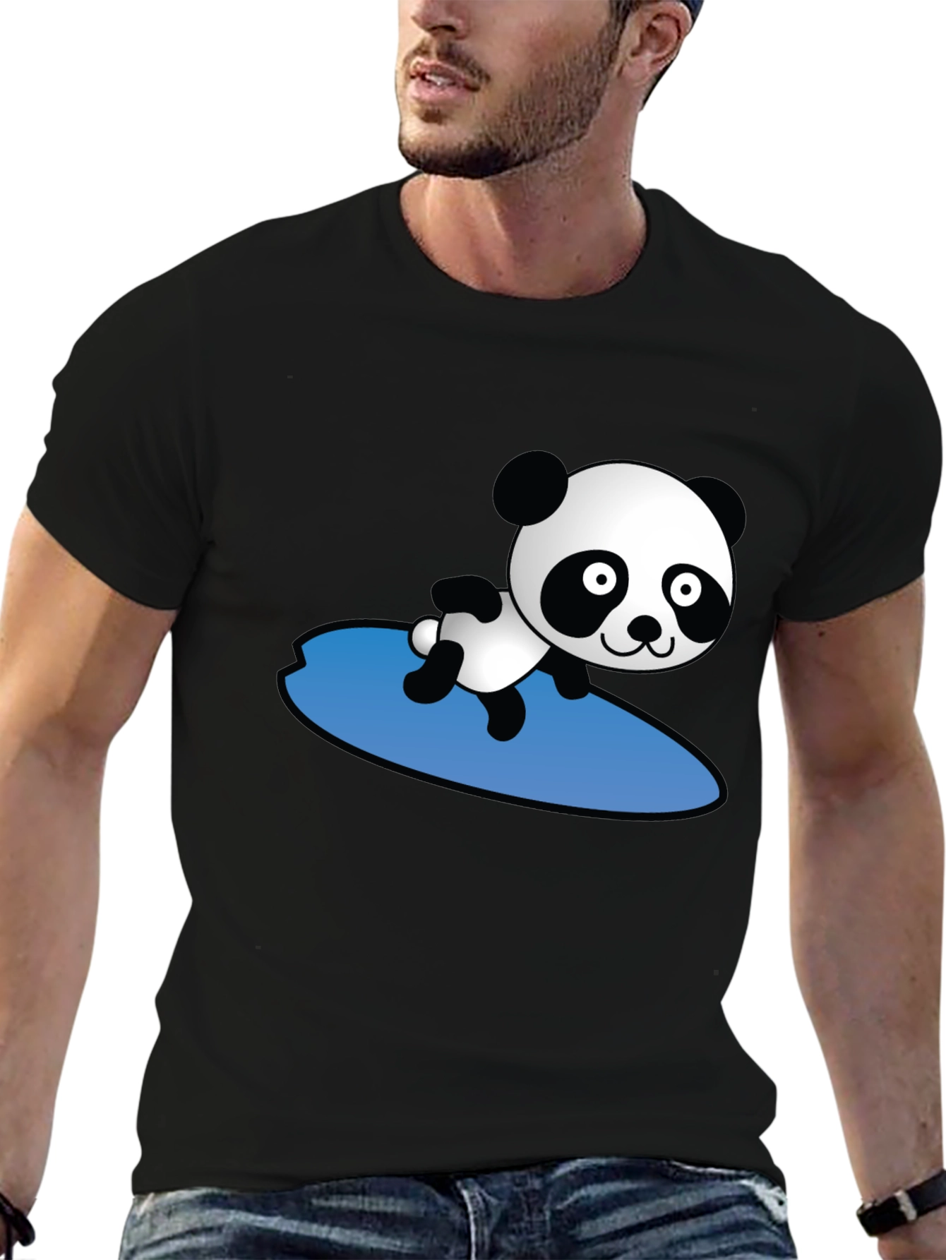 Surfing Panda Graphic T-Shirt - Black