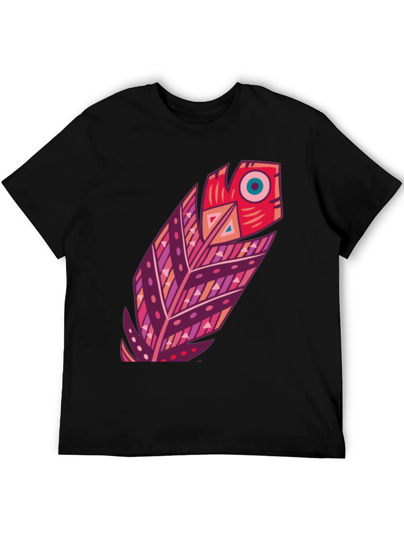 Boho Feather Graphic Black Tee - Stylish Casual Wear