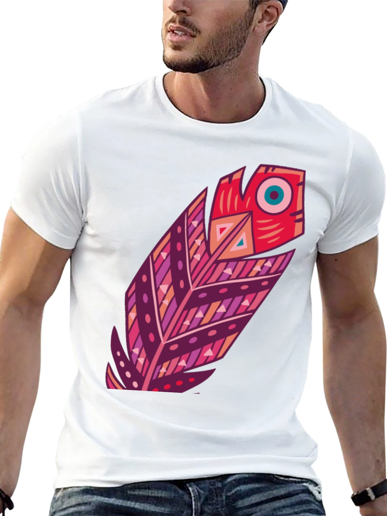 Boho Feather Graphic Black Tee - Stylish Casual Wear