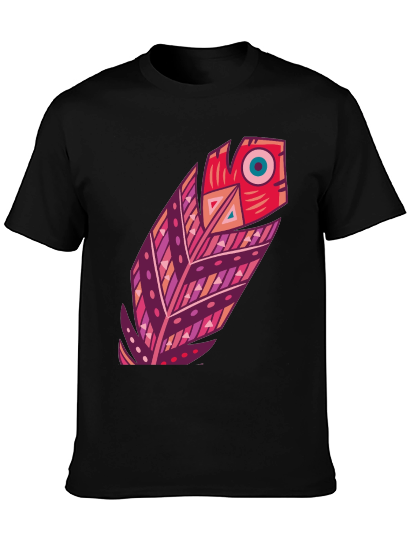 Boho Feather Graphic Black Tee - Stylish Casual Wear