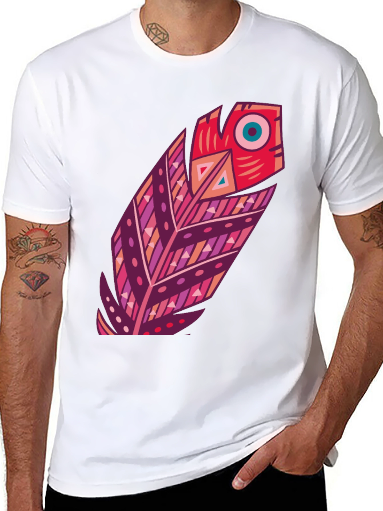 Boho Feather Graphic Black Tee - Stylish Casual Wear