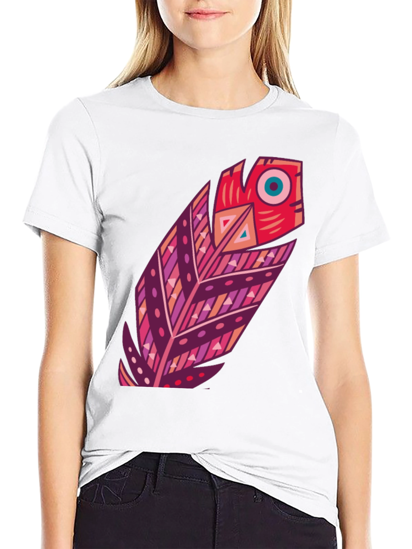Boho Feather Graphic Black Tee - Stylish Casual Wear