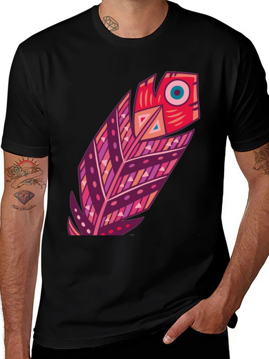 Boho Feather Graphic Black Tee - Stylish Casual Wear