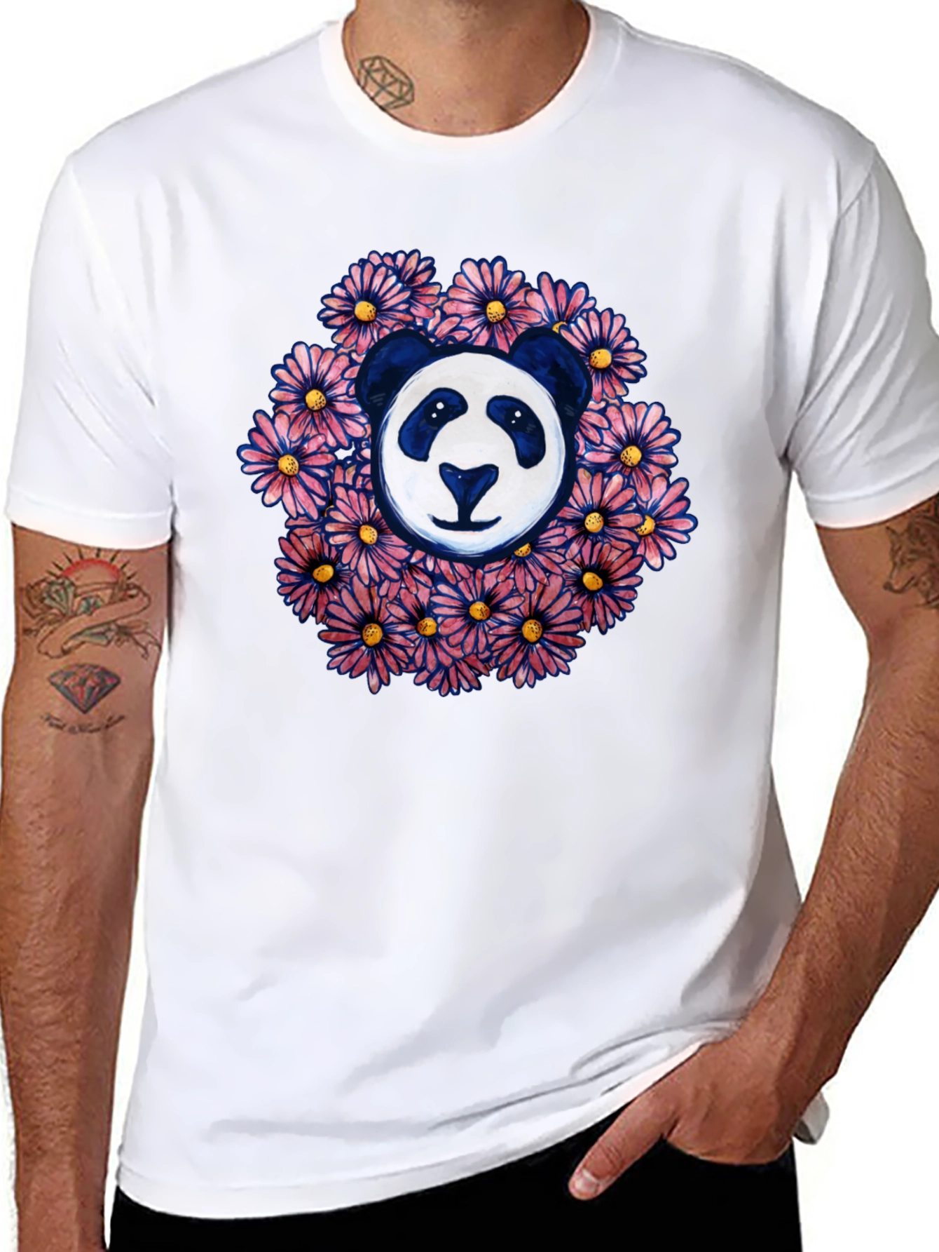 Panda Surrounded by Flowers Graphic T-Shirt
