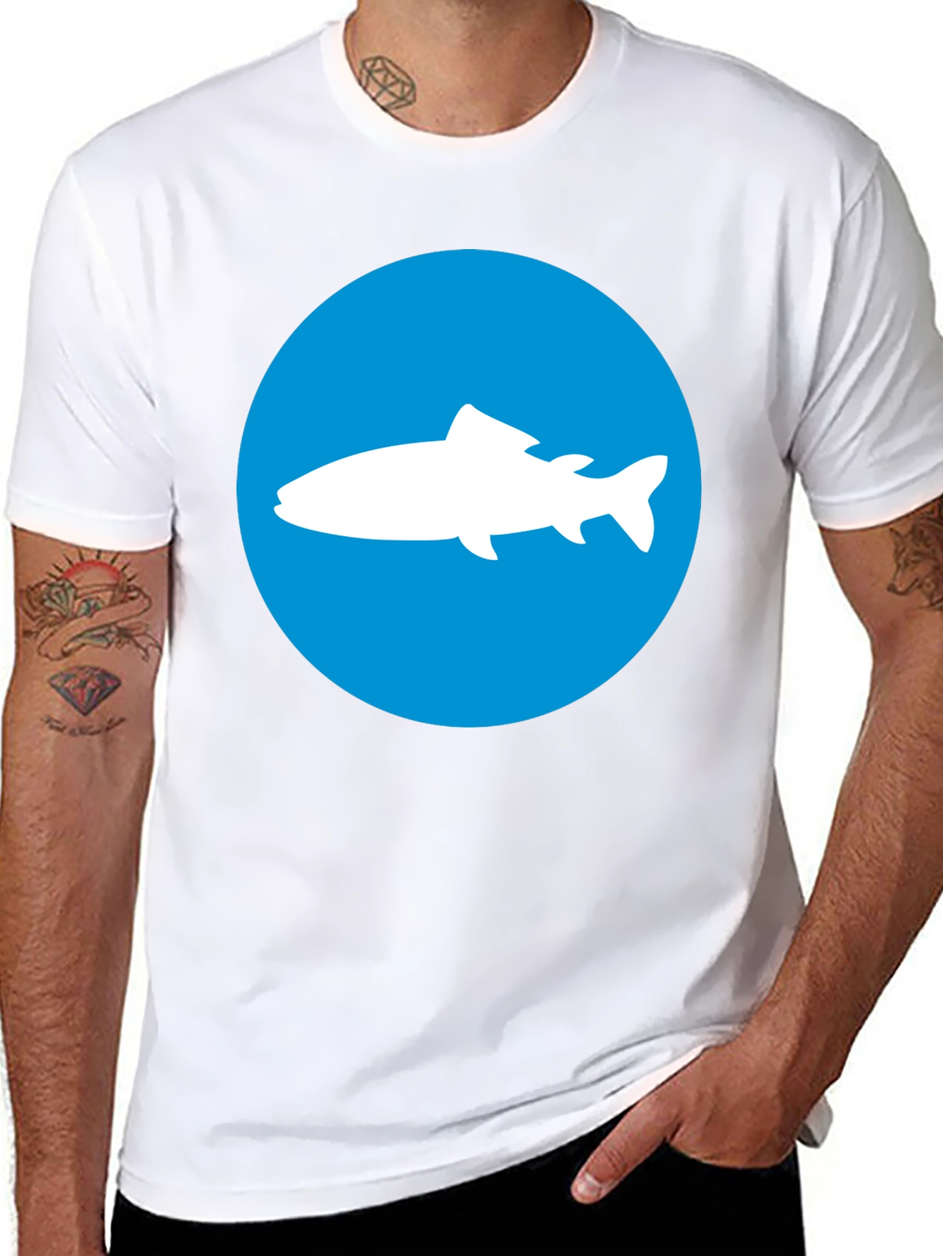 Mens Black T-Shirt with Fish Graphic