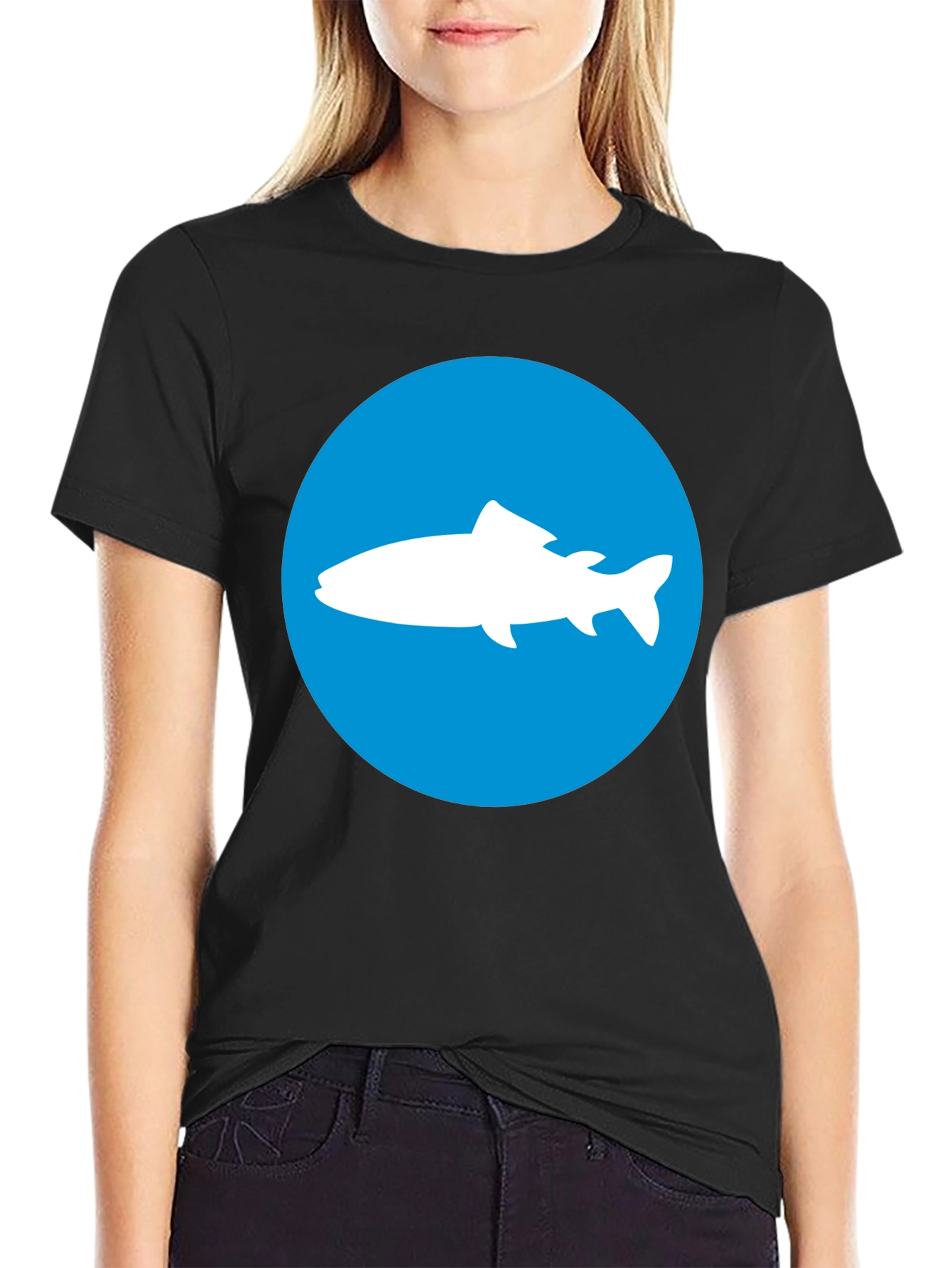 Mens Black T-Shirt with Fish Graphic
