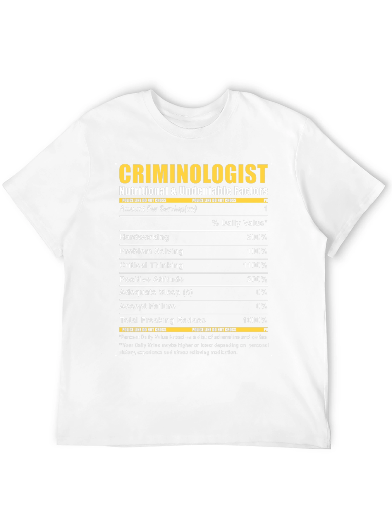 Criminologist Nutrition Facts Novelty T-Shirt