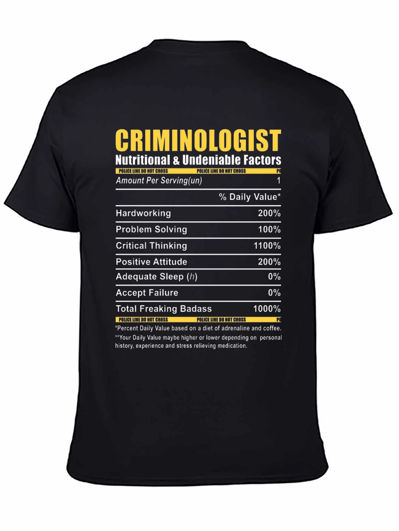 Criminologist Nutrition Facts Novelty T-Shirt