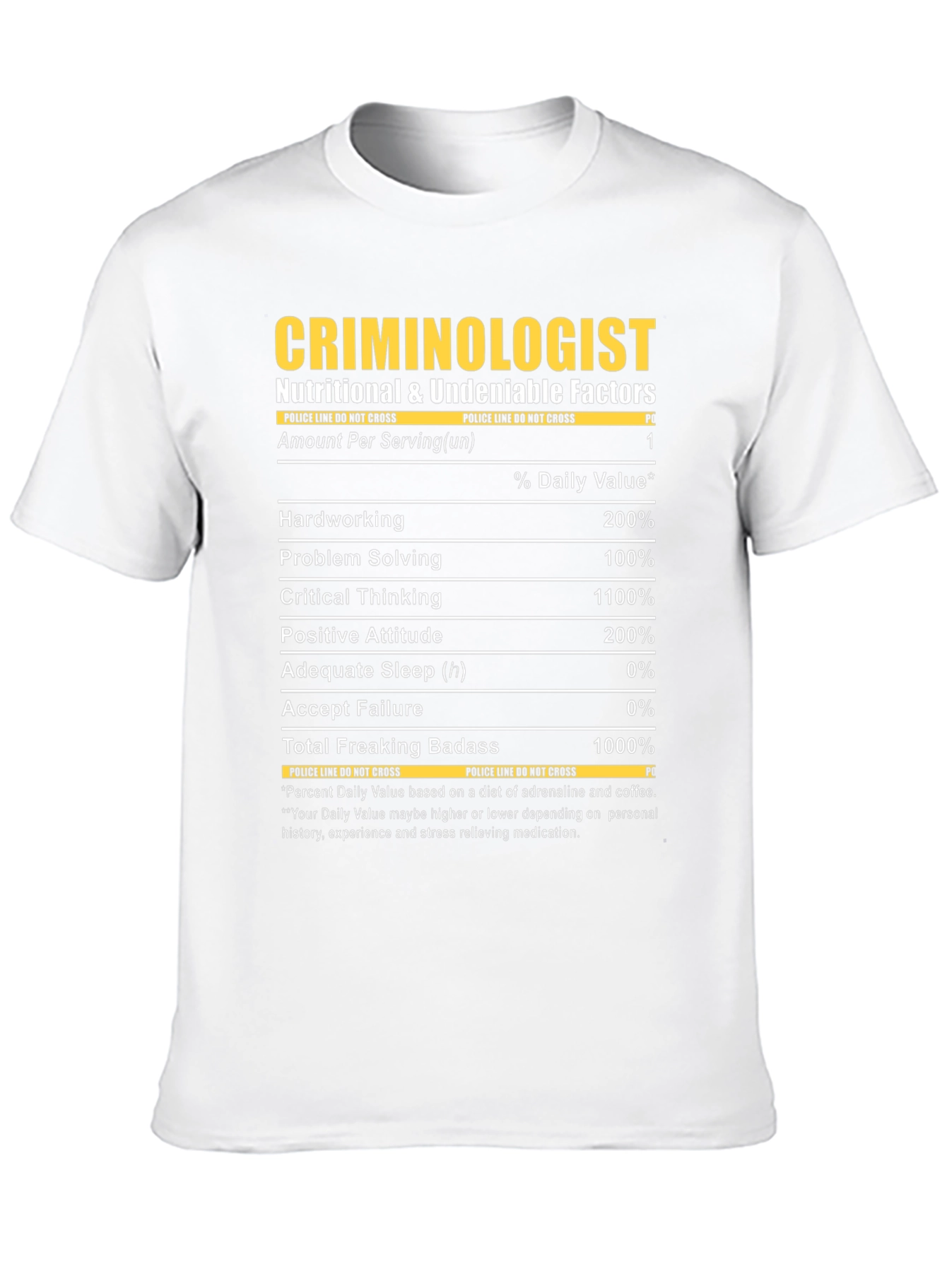 Criminologist Nutrition Facts Novelty T-Shirt