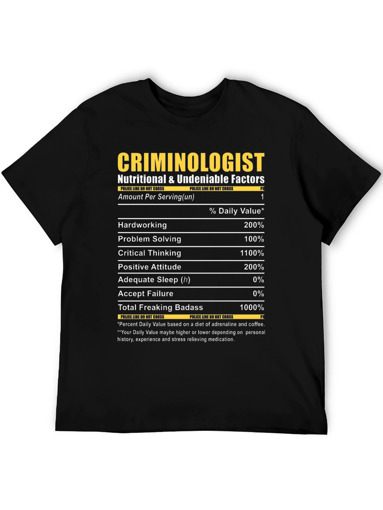 Criminologist Nutrition Facts Novelty T-Shirt