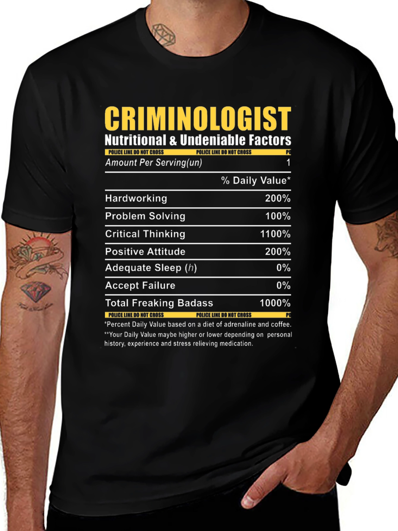 Criminologist Nutrition Facts Novelty T-Shirt