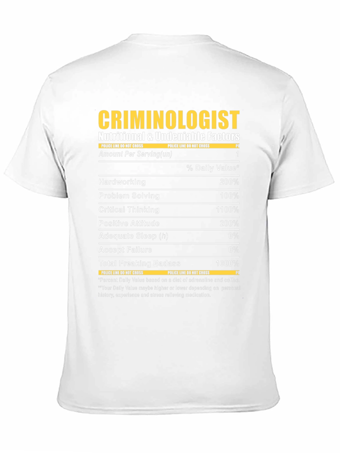 Criminologist Nutrition Facts Novelty T-Shirt