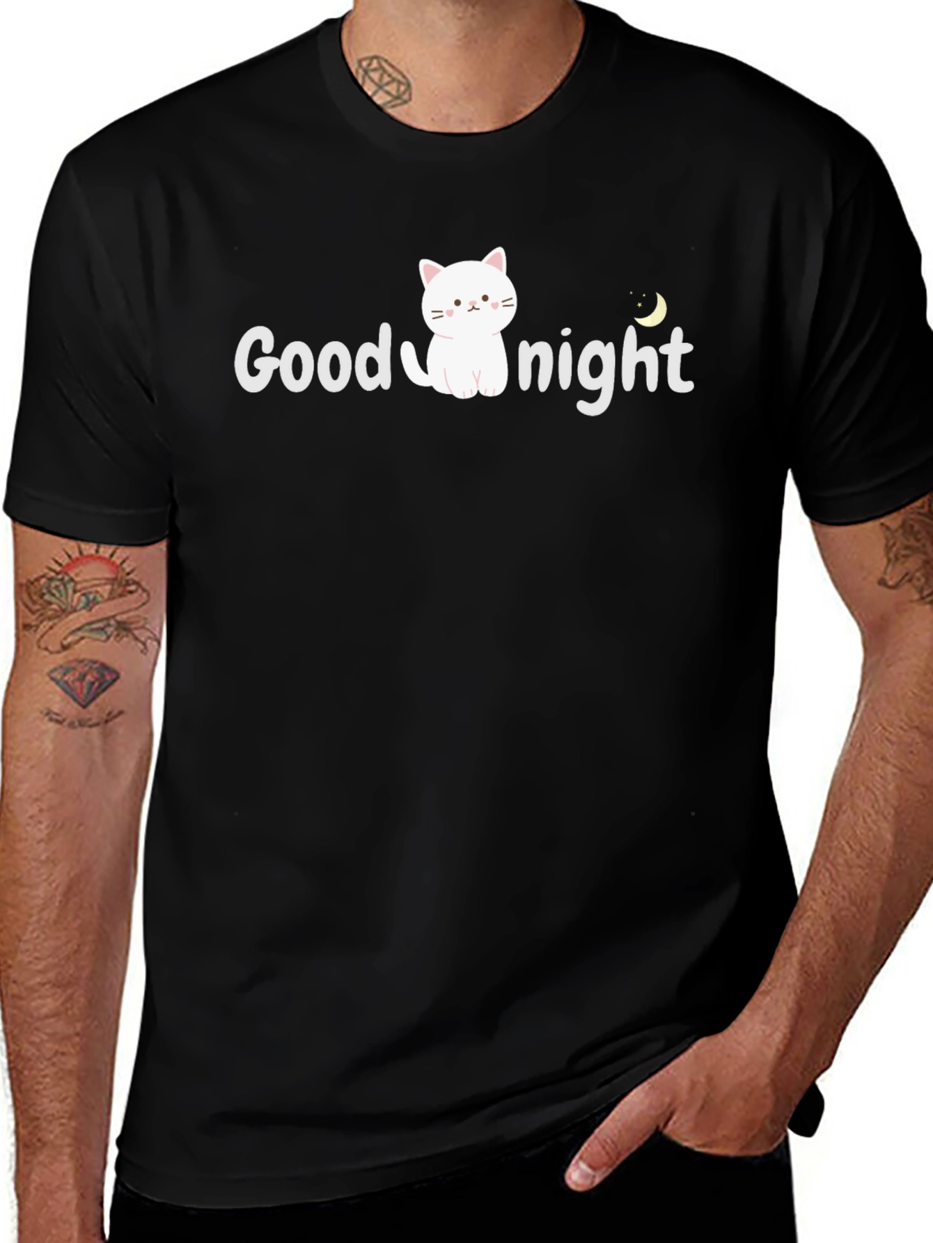 Good Night Cat Graphic T-Shirt - Soft Cotton Blend